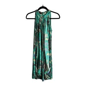 Portobello Green and Navy Blue Printed Blouson Dress Halter Neck Size - One Size
